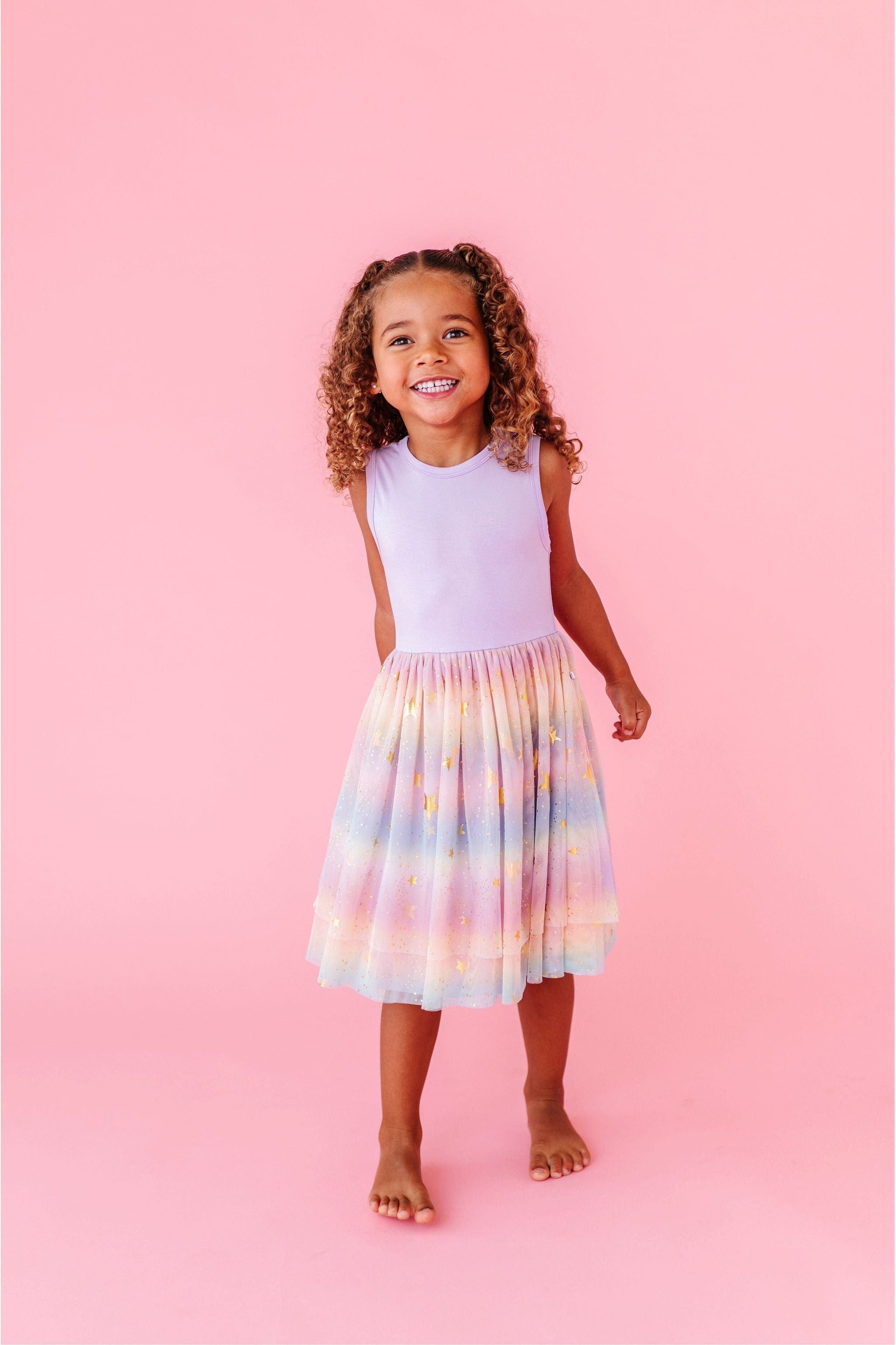 Three Little Tots Preorder Bamboo Tulle Dress - Rainbow Ombre Twinkle, additional product photo