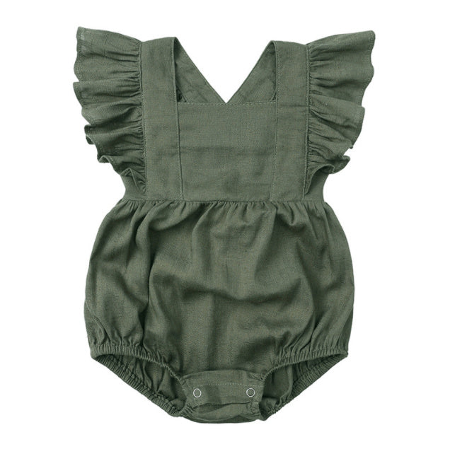 Three Little Tots Baby Cotton And Linen Summer Strap One Piece Suit, third additional photo