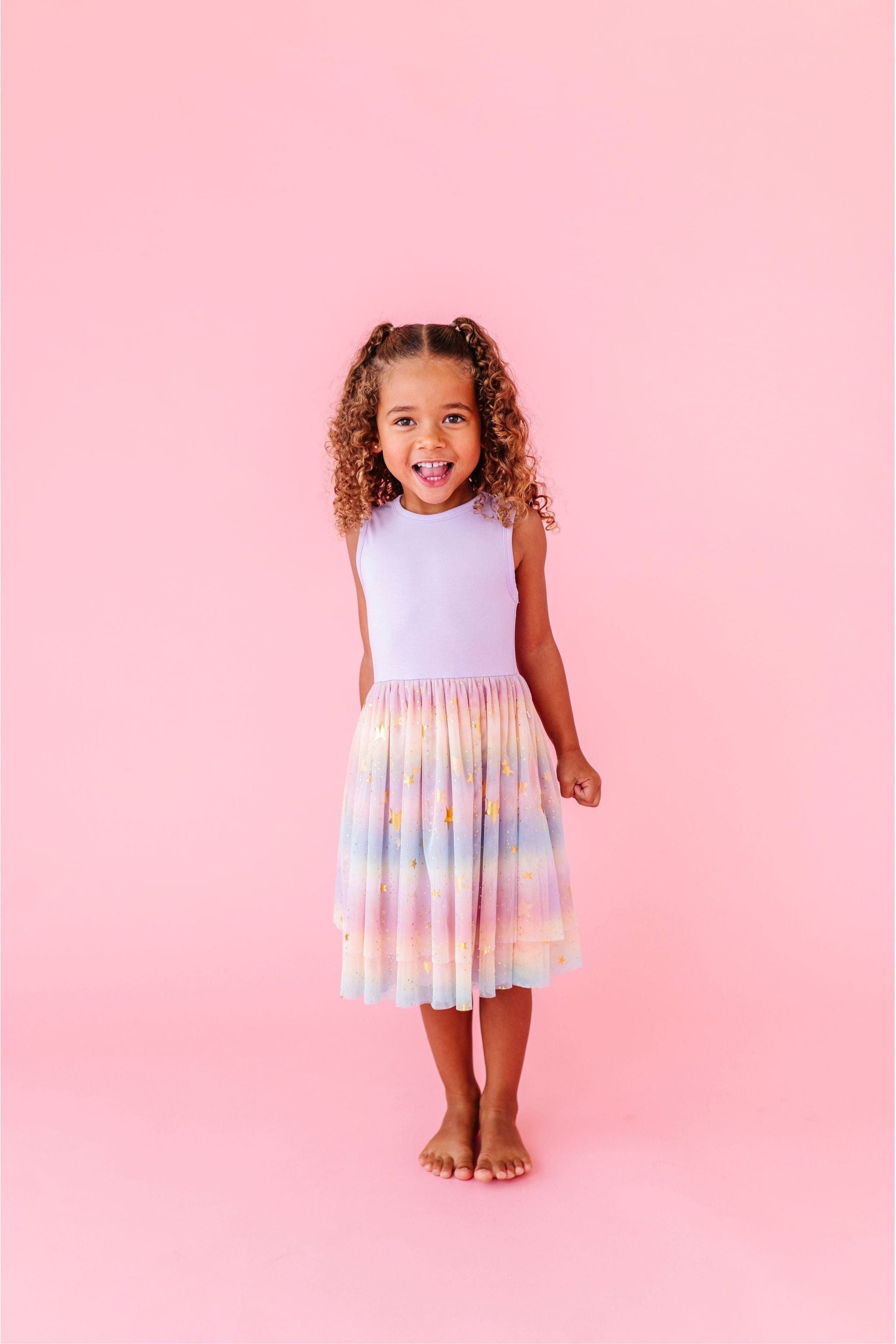 Three Little Tots Preorder Bamboo Tulle Dress - Rainbow Ombre Twinkle, third additional photo