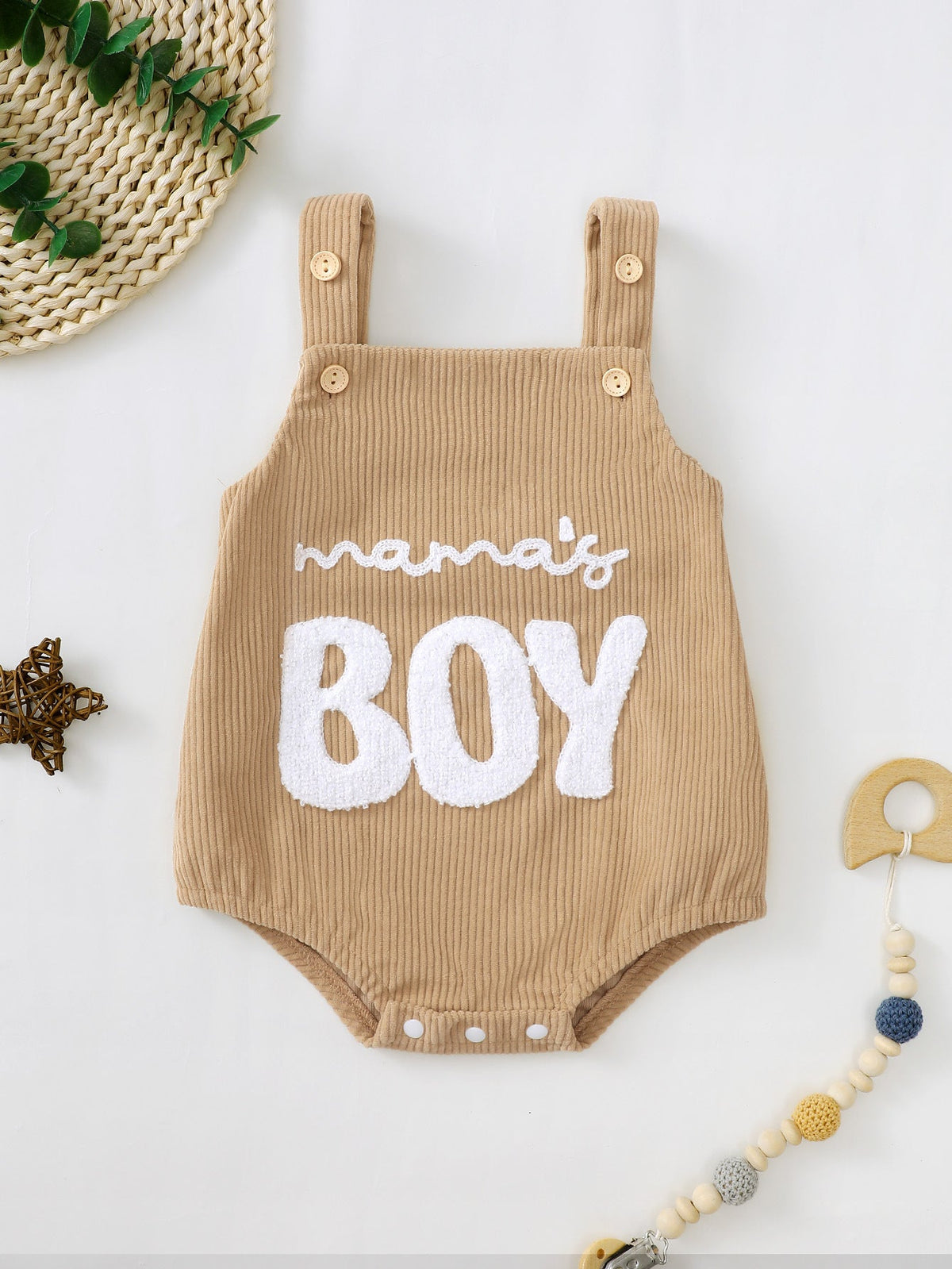 Three Little Tots Male And Female Baby Corduroy Suspender Towel Embroidery, supplementary photo
