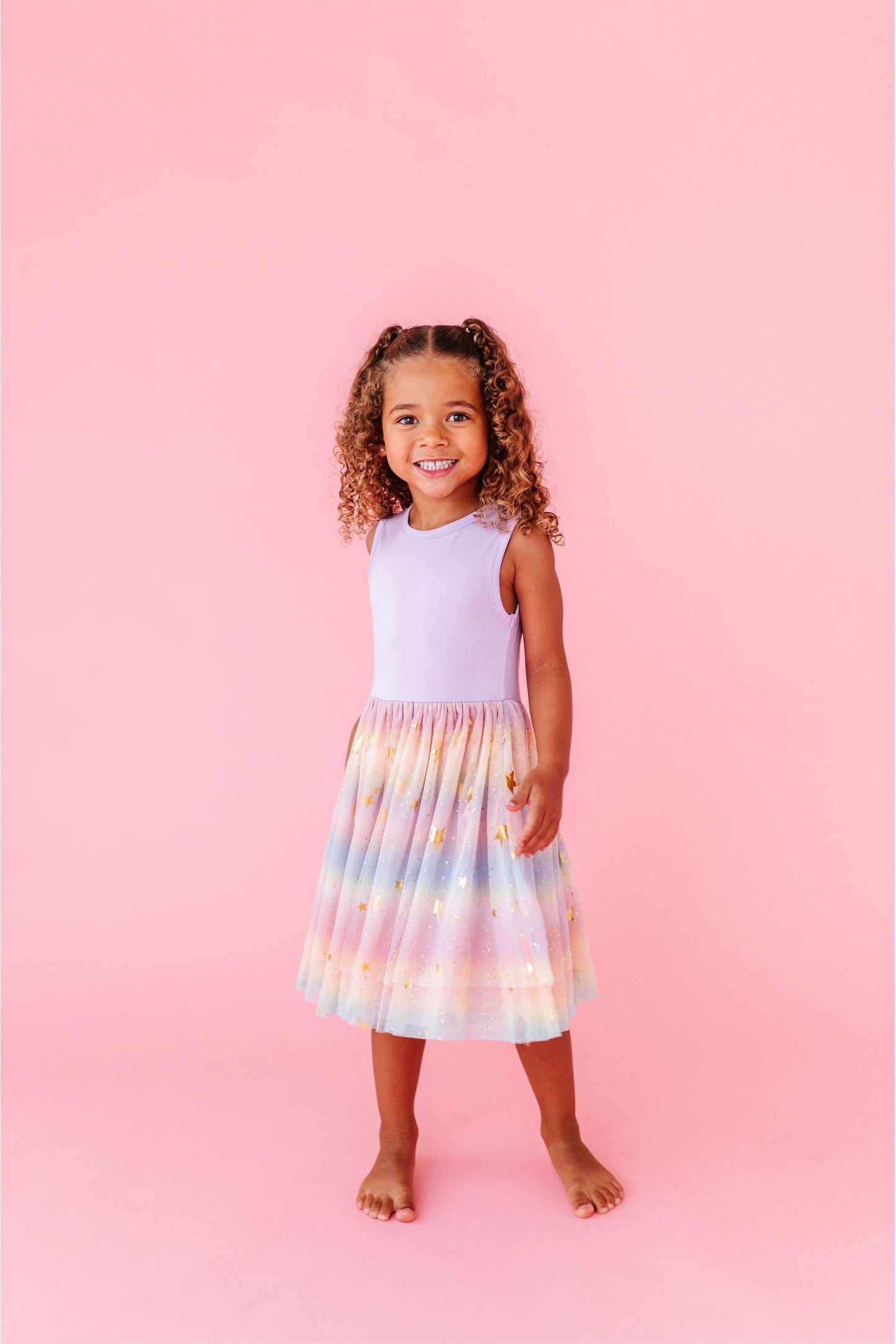 Three Little Tots Preorder Bamboo Tulle Dress - Rainbow Ombre Twinkle, fourth additional photo