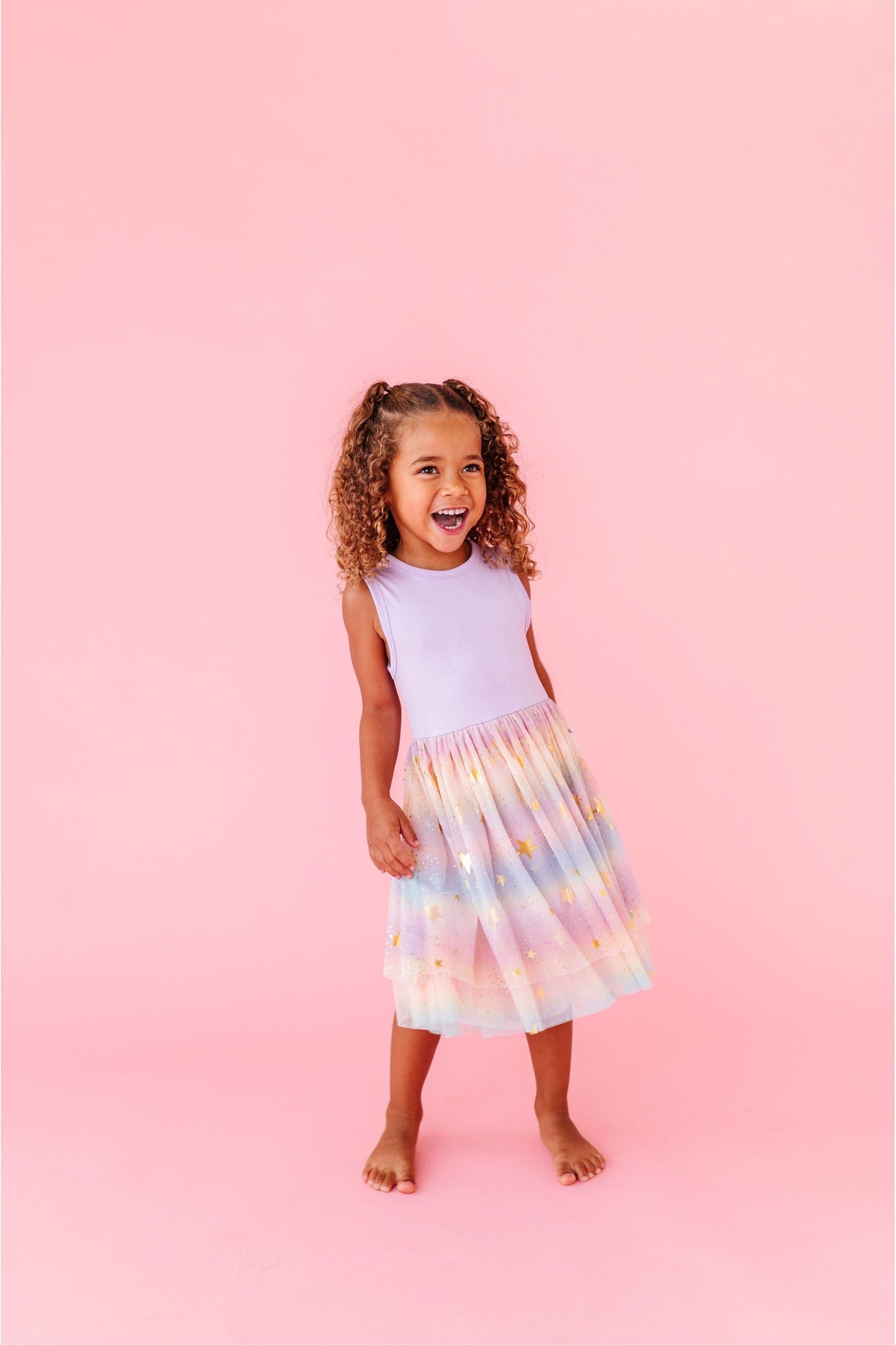 Three Little Tots Preorder Bamboo Tulle Dress - Rainbow Ombre Twinkle, fifth additional photo