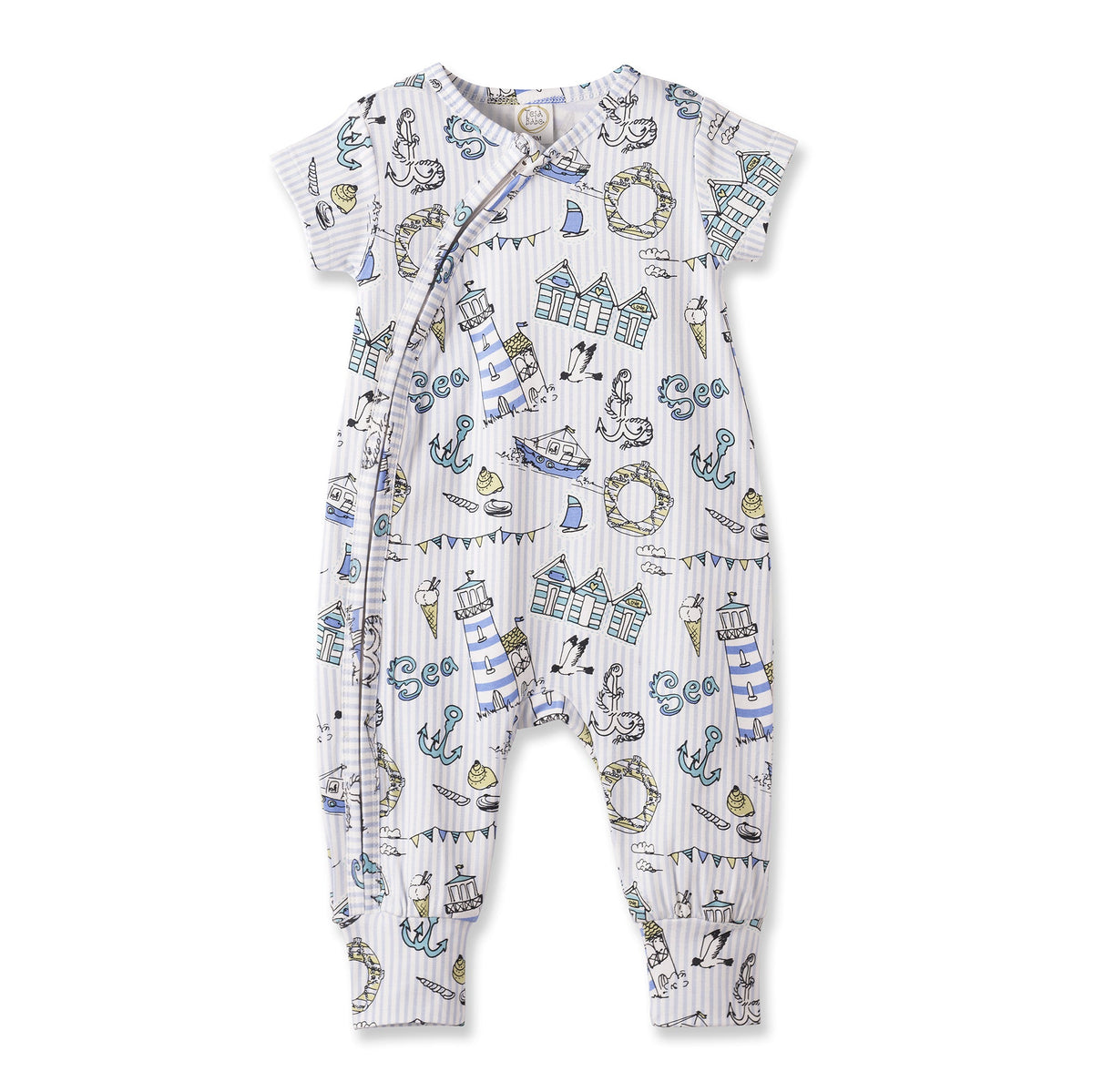 Seashore Baby Zipper Romper – Bamboo with Convertible Cuffs
