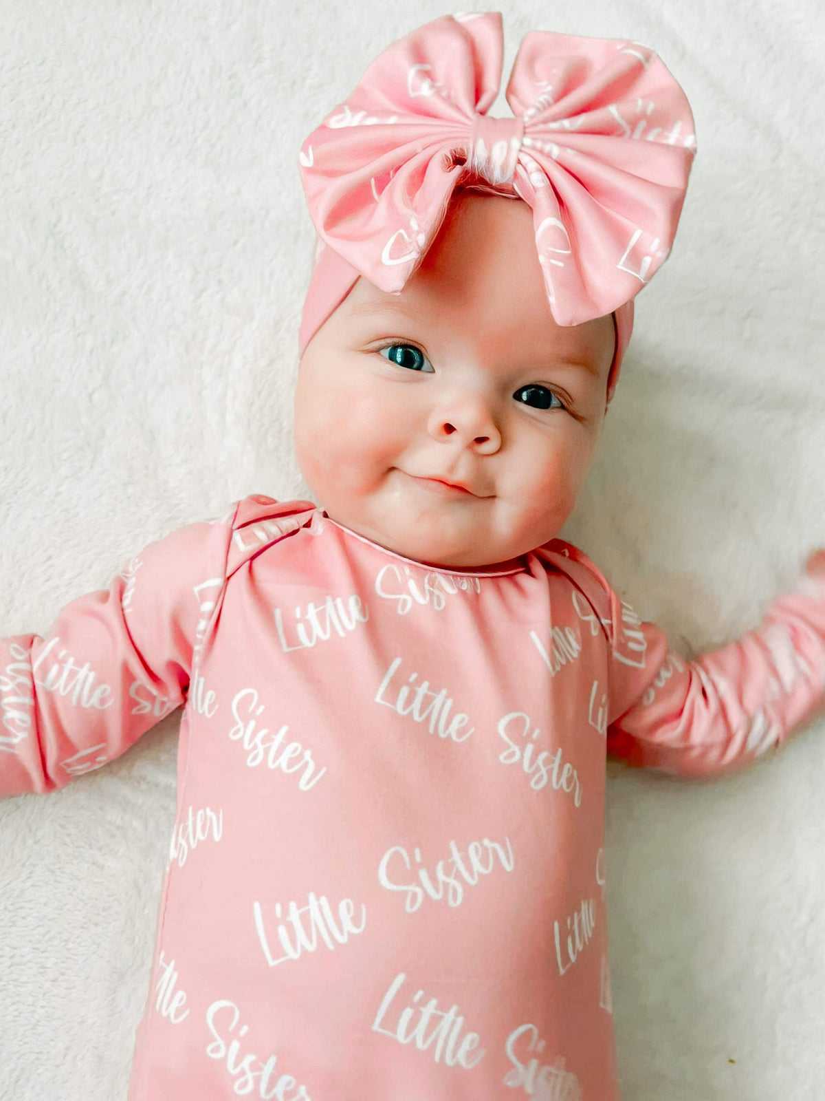 Three Little Tots Little sister knotted gown and headband set, additional product photo
