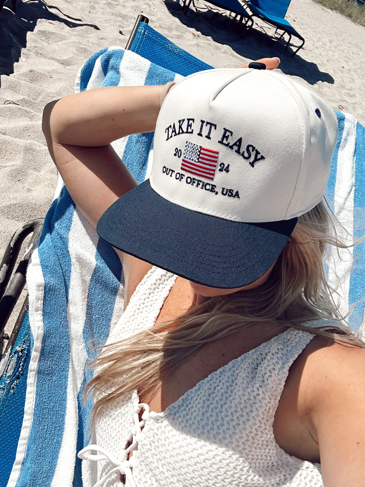 Three Little Tots Take it Easy Vintage Trucker Hat, alternate angle