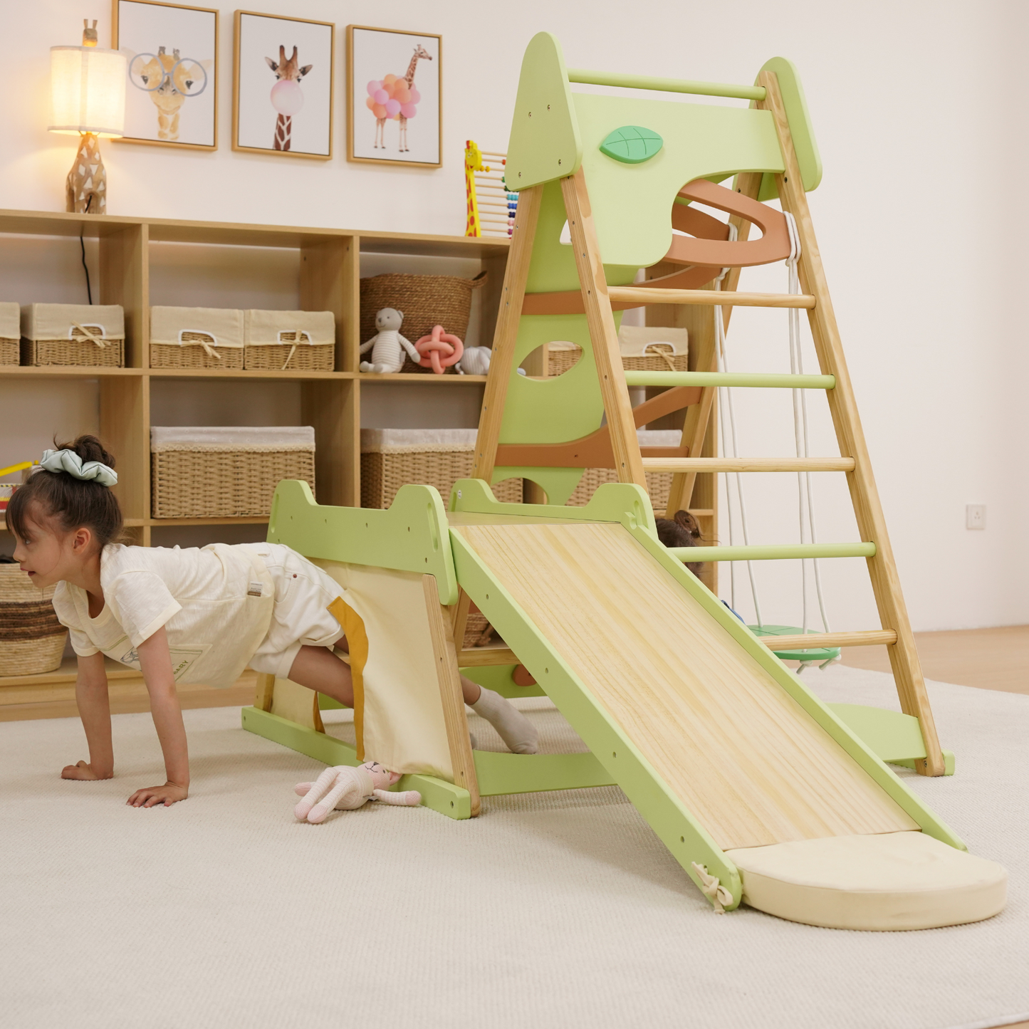 Three Little Tots Avenlur Bush 6-in-1 Indoor Wooden Jungle Gym Climber Montessori Toddler Playset wi, alternate angle