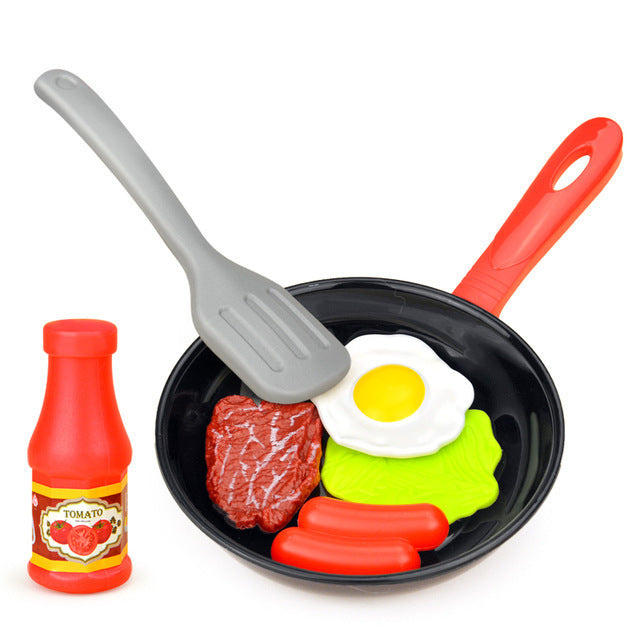 Three Little Tots Children Play House Pan Spatula Steak Kitchen Toy Set, in Black