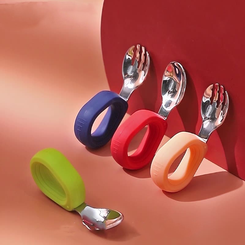 Three Little Tots Children's Stainless Steel Round Handle Fork And Spoon Set, additional view