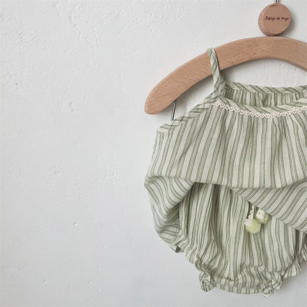 Striped Summer Lace Tank Top and Bloomer Set