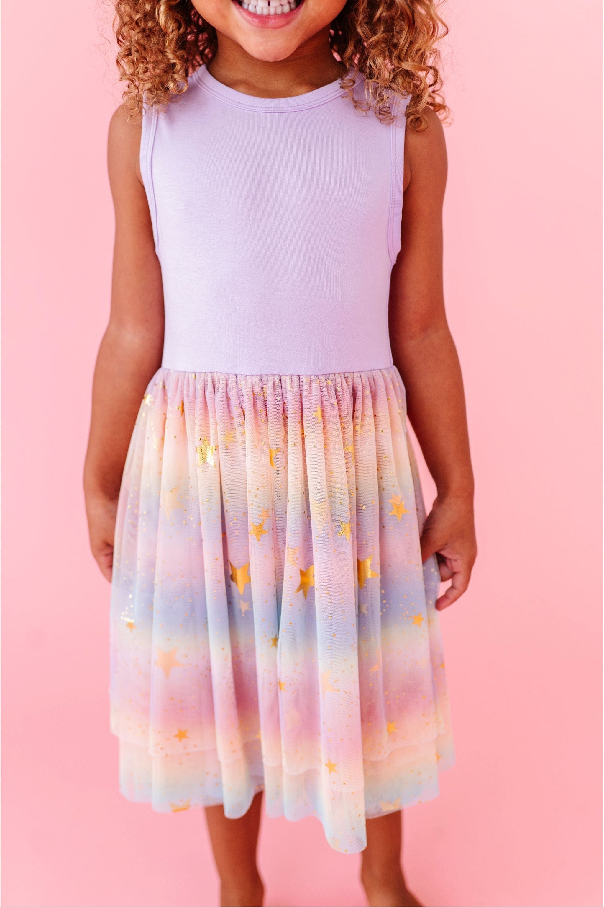 Three Little Tots Preorder Bamboo Tulle Dress - Rainbow Ombre Twinkle, second additional photo