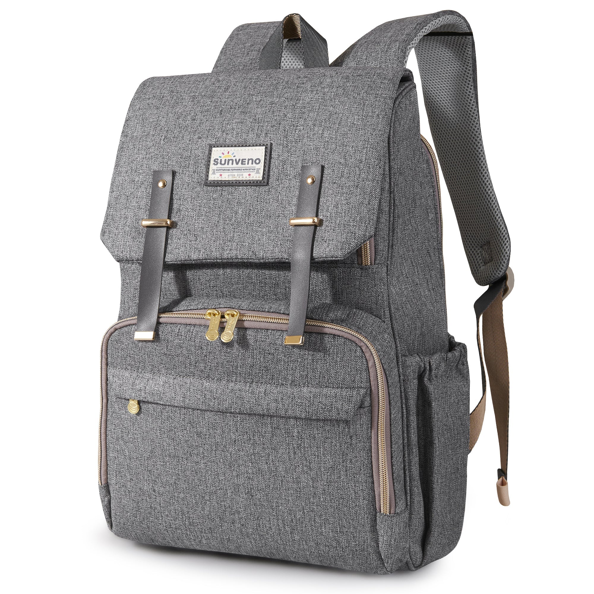 Three Little Tots Canvas Diaper Backpack, in Grey