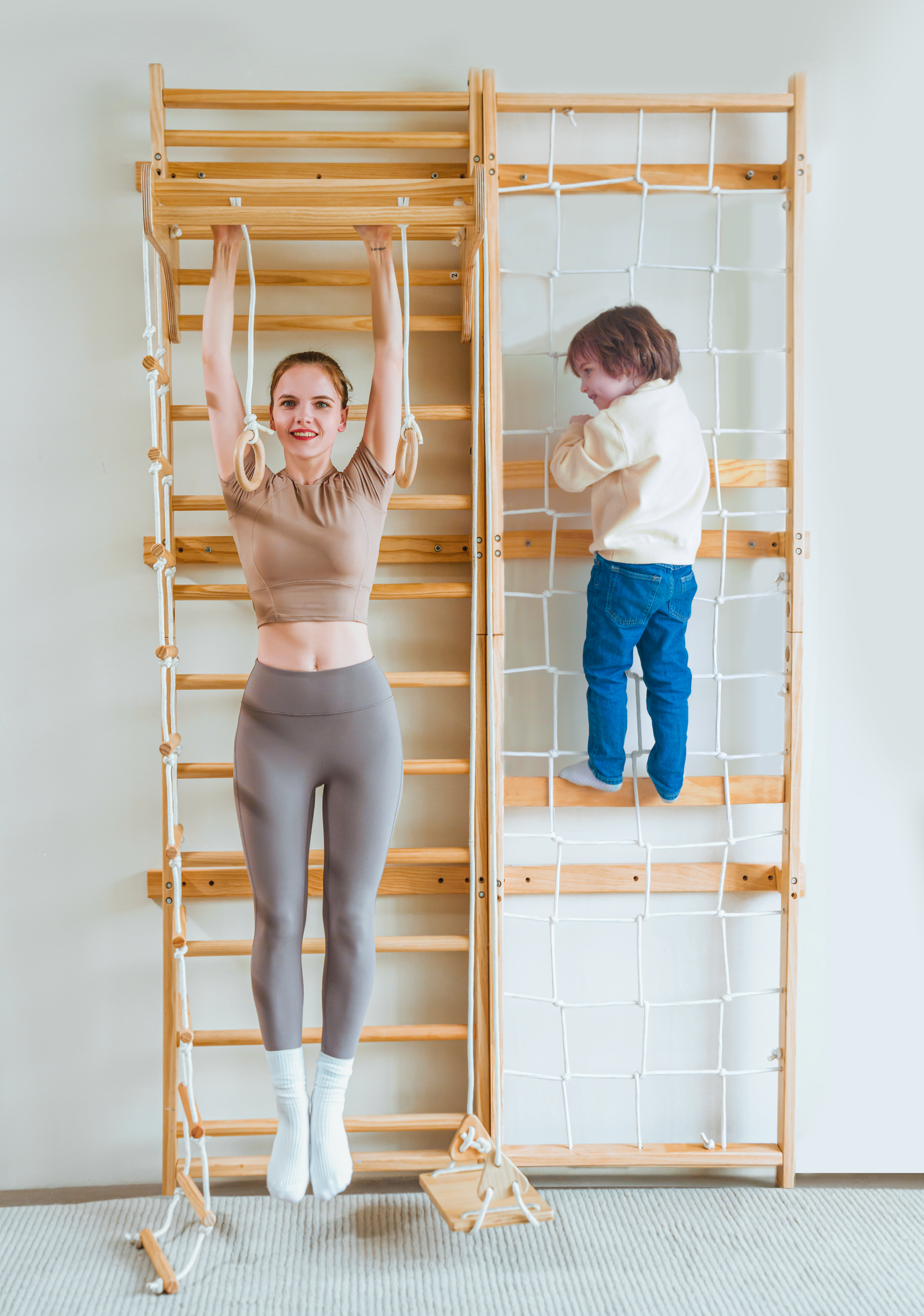 Three Little Tots Neem Swedish Ladder and Rope Wall - 79 Height, additional view