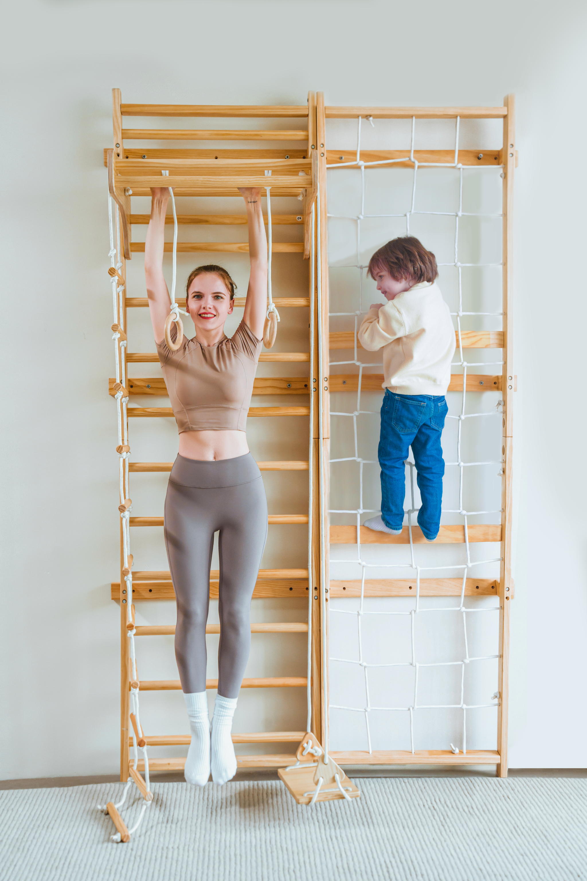 Three Little Tots Neem Swedish Ladder and Rope Wall - 79 Height, alternate angle