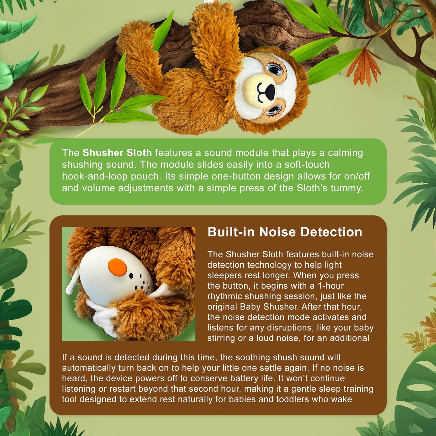Three Little Tots Shusher Sloth 6-Pack Shushie Pacifiers Soothing Bundle with Cuddly Cry Detection, alternate angle