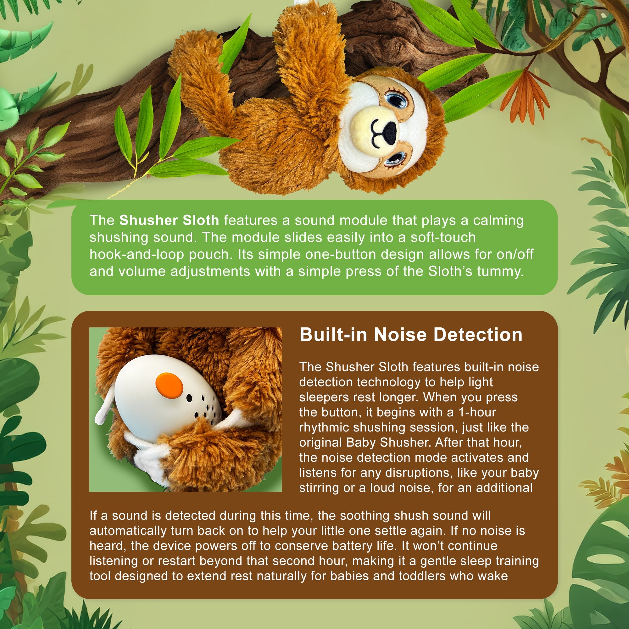 Three Little Tots Shusher Sloth 6-Pack Shushie Pacifiers Soothing Bundle with Cuddly Cry Detection, alternate angle