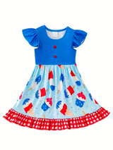 4th of july Ice Cream Print Plaid Girls Ruffle Dress