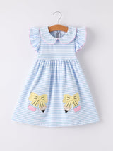 Back To School Girls Stripe Pencil Applique Bow Dress