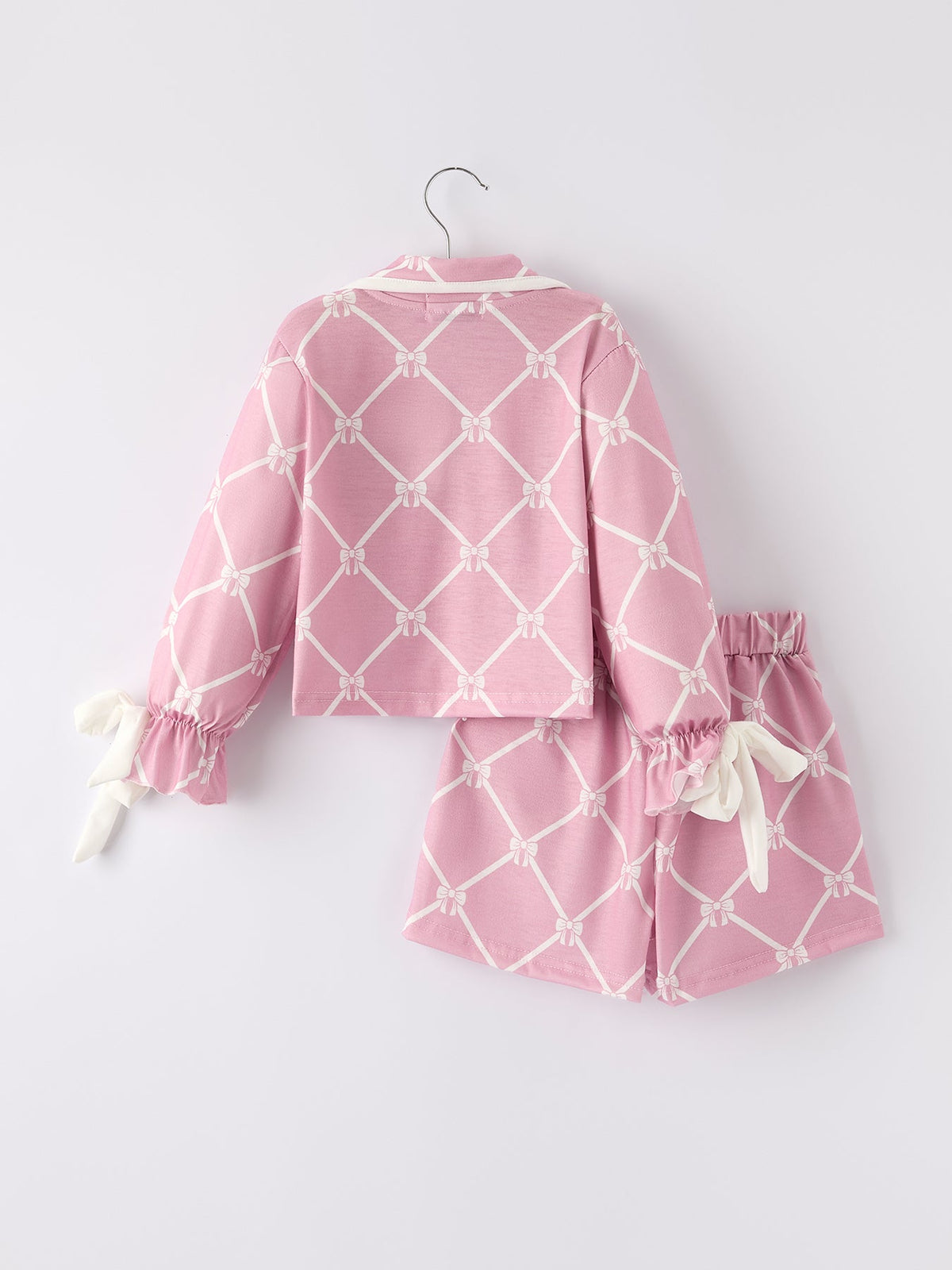 Three Little Tots Mommy and me Autumn Check Bow Girls Lapel Pajamas, another angle