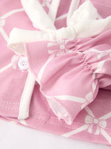 Three Little Tots Mommy and me Autumn Check Bow Girls Lapel Pajamas, fourth additional photo