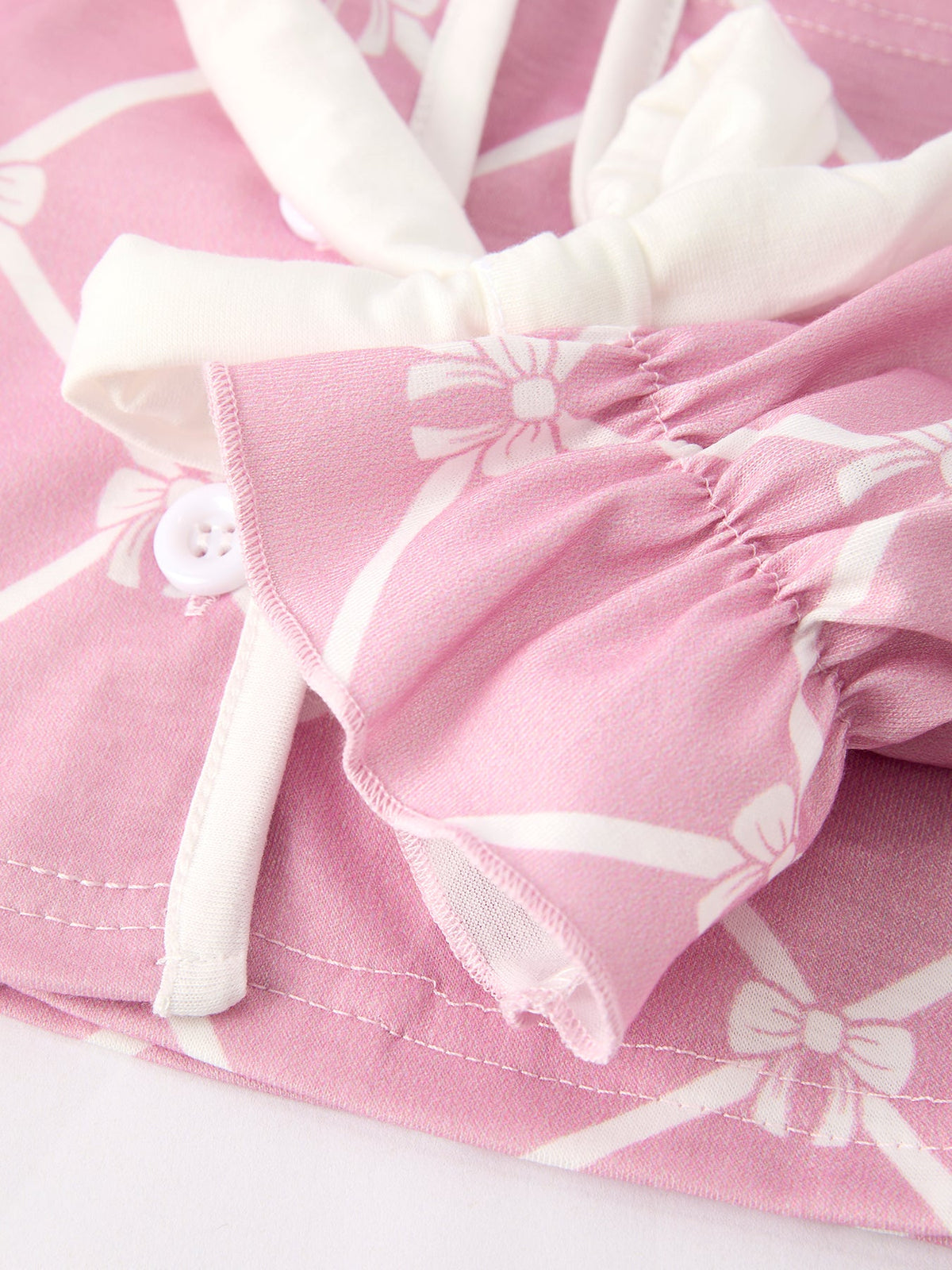 Three Little Tots Mommy and me Autumn Check Bow Girls Lapel Pajamas, fourth additional photo