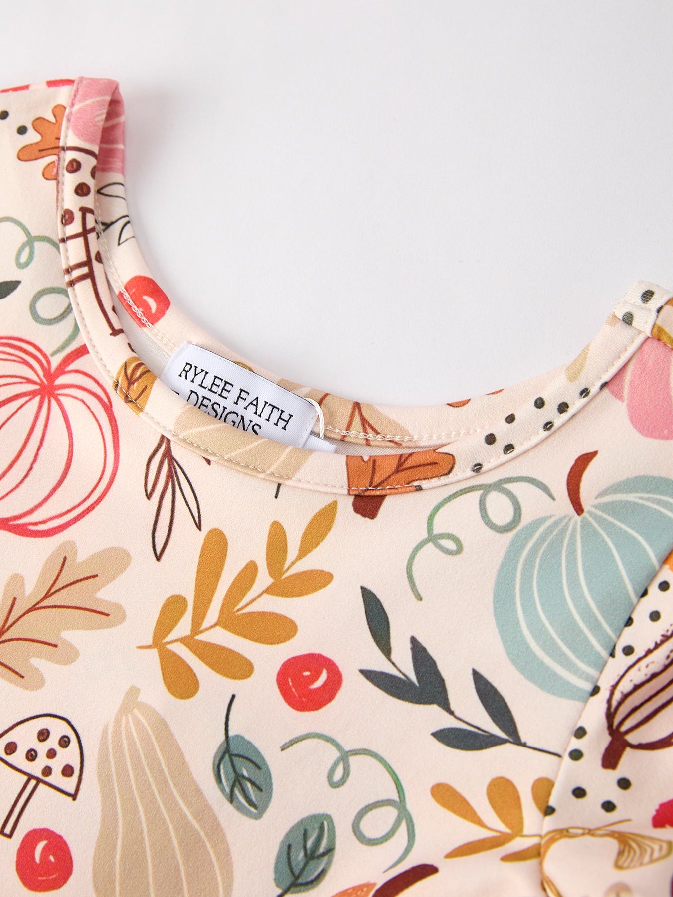 Three Little Tots Fall Thanksgiving Pumpkin Leaf Print Dress, second additional photo