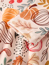 Three Little Tots Fall Thanksgiving Pumpkin Leaf Print Dress, third additional photo