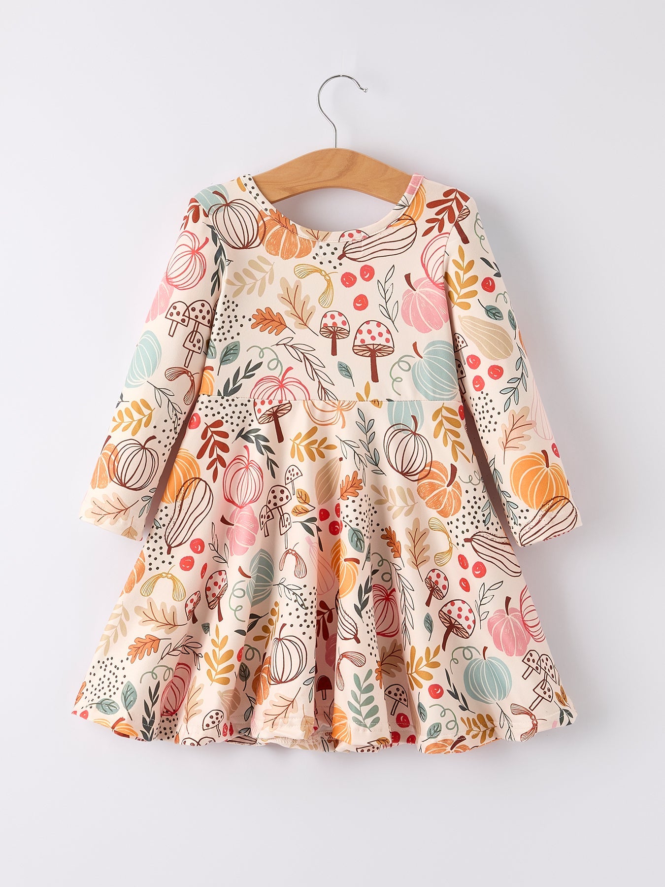 Three Little Tots Fall Thanksgiving Pumpkin Leaf Print Dress, supplementary photo