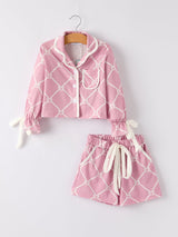 Three Little Tots Mommy and me Autumn Check Bow Girls Lapel Pajamas, supplementary photo