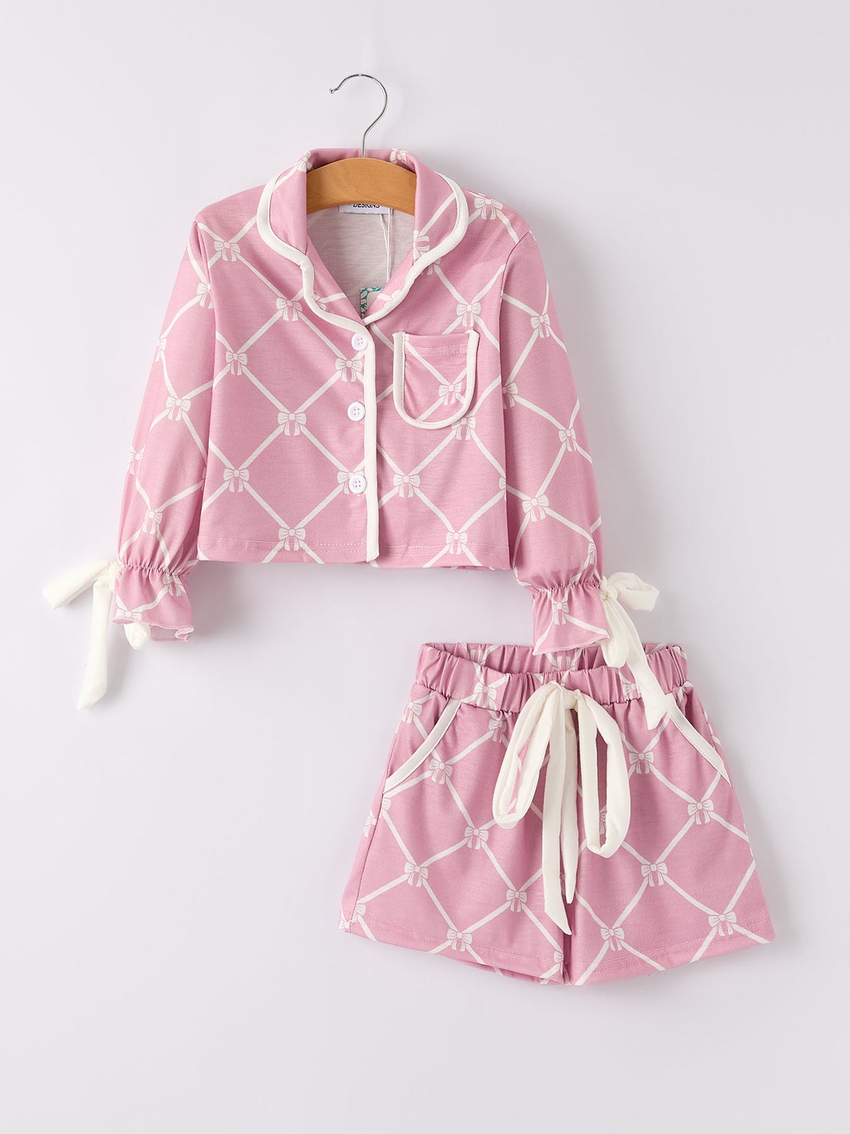 Three Little Tots Mommy and me Autumn Check Bow Girls Lapel Pajamas, supplementary photo