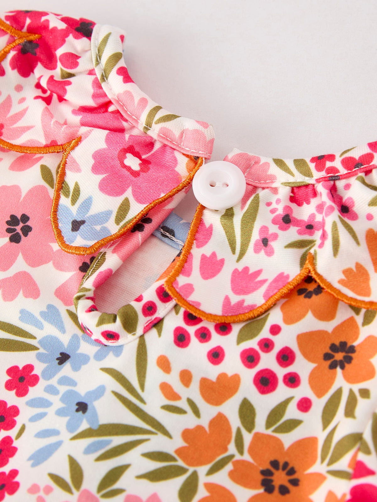 Three Little Tots Fall Halloween and Thanksgiving Pumpkin Bow Smock Embroidered Floral Baby Girl Rom, fourth additional photo