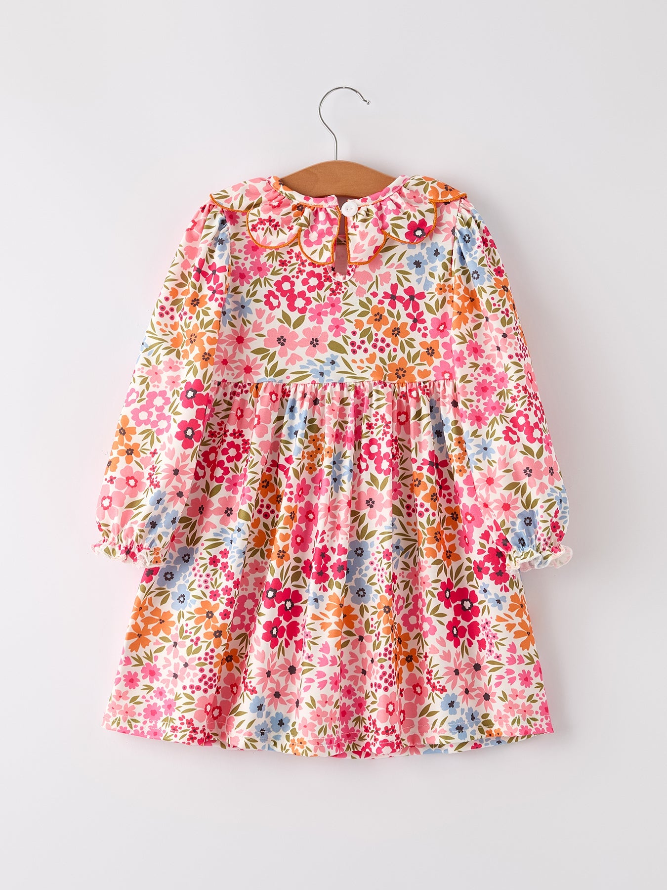 Three Little Tots Fall Halloween and Thanksgiving Pumpkin Bow Smock Embroidered Floral Dress, supplementary photo
