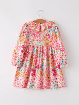 Three Little Tots Fall Halloween and Thanksgiving Pumpkin Bow Smock Embroidered Floral Dress, supplementary photo
