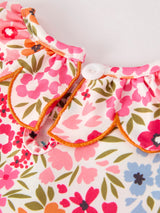 Three Little Tots Fall Halloween and Thanksgiving Pumpkin Bow Smock Embroidered Floral Dress, second additional photo