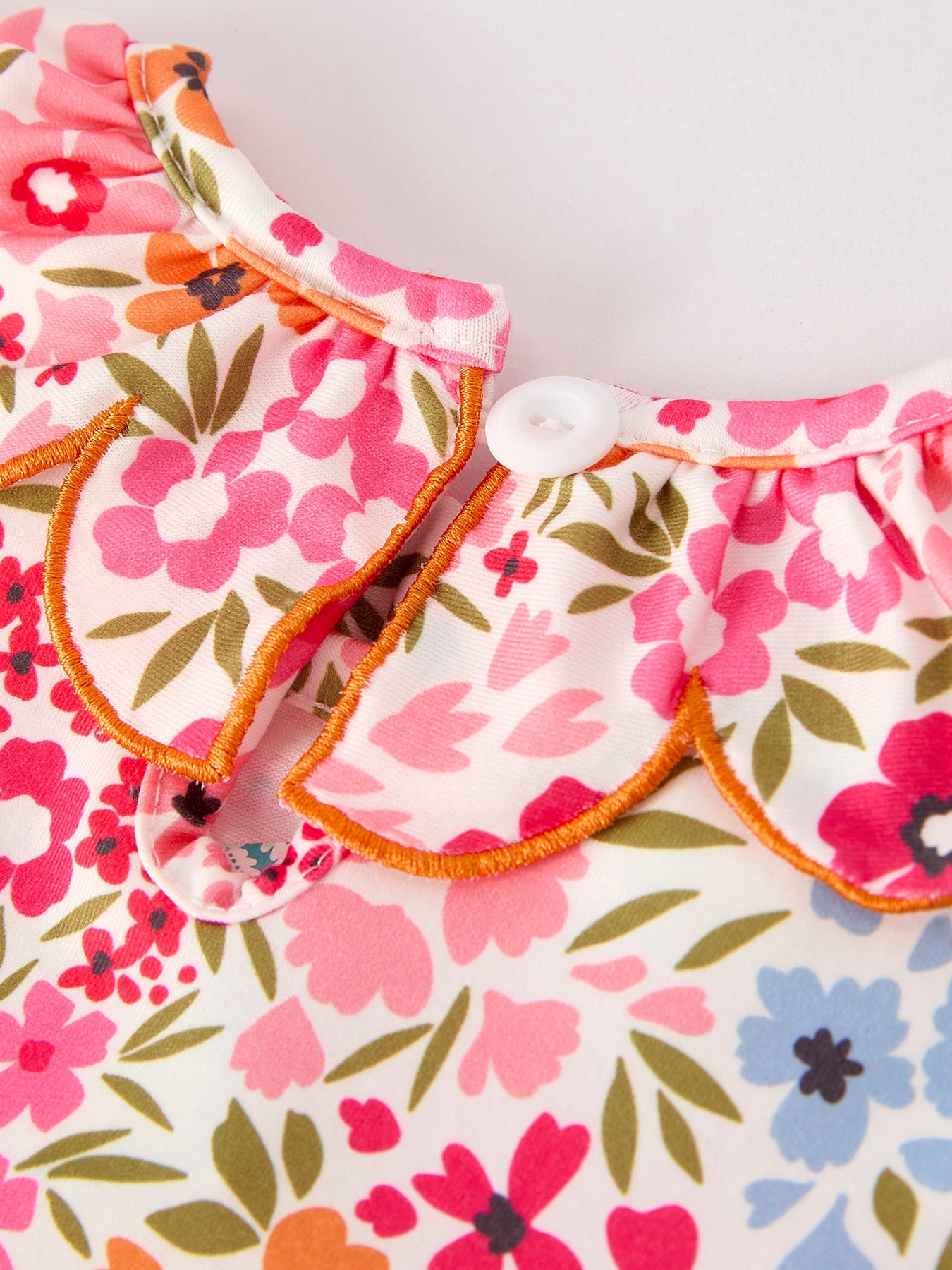 Three Little Tots Fall Halloween and Thanksgiving Pumpkin Bow Smock Embroidered Floral Dress, second additional photo