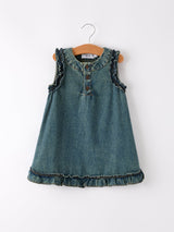 Three Little Tots Vintage Denim Ruffle Girls Dress