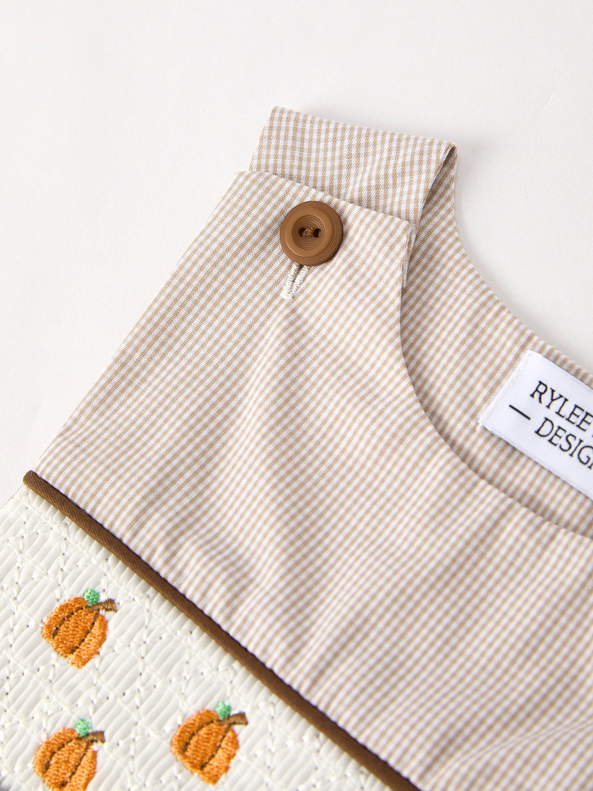 Three Little Tots Fall Halloween and Thanksgiving Pumpkin Smock Embroidered Boys Romper, seventh additional photo