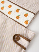 Three Little Tots Fall Halloween and Thanksgiving Pumpkin Smock Embroidered Boys Romper, eighth additional photo