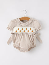Three Little Tots Fall Halloween and Thanksgiving Pumpkin Embroidery Smock Plaid Baby Girl Romper, supplementary photo