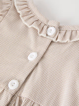 Three Little Tots Fall Halloween and Thanksgiving Pumpkin Embroidery Smock Plaid Baby Girl Romper, third additional photo