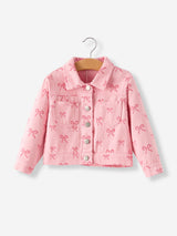Three Little Tots Pink Fall Girls Butterfly Print Denim Top, supplementary photo