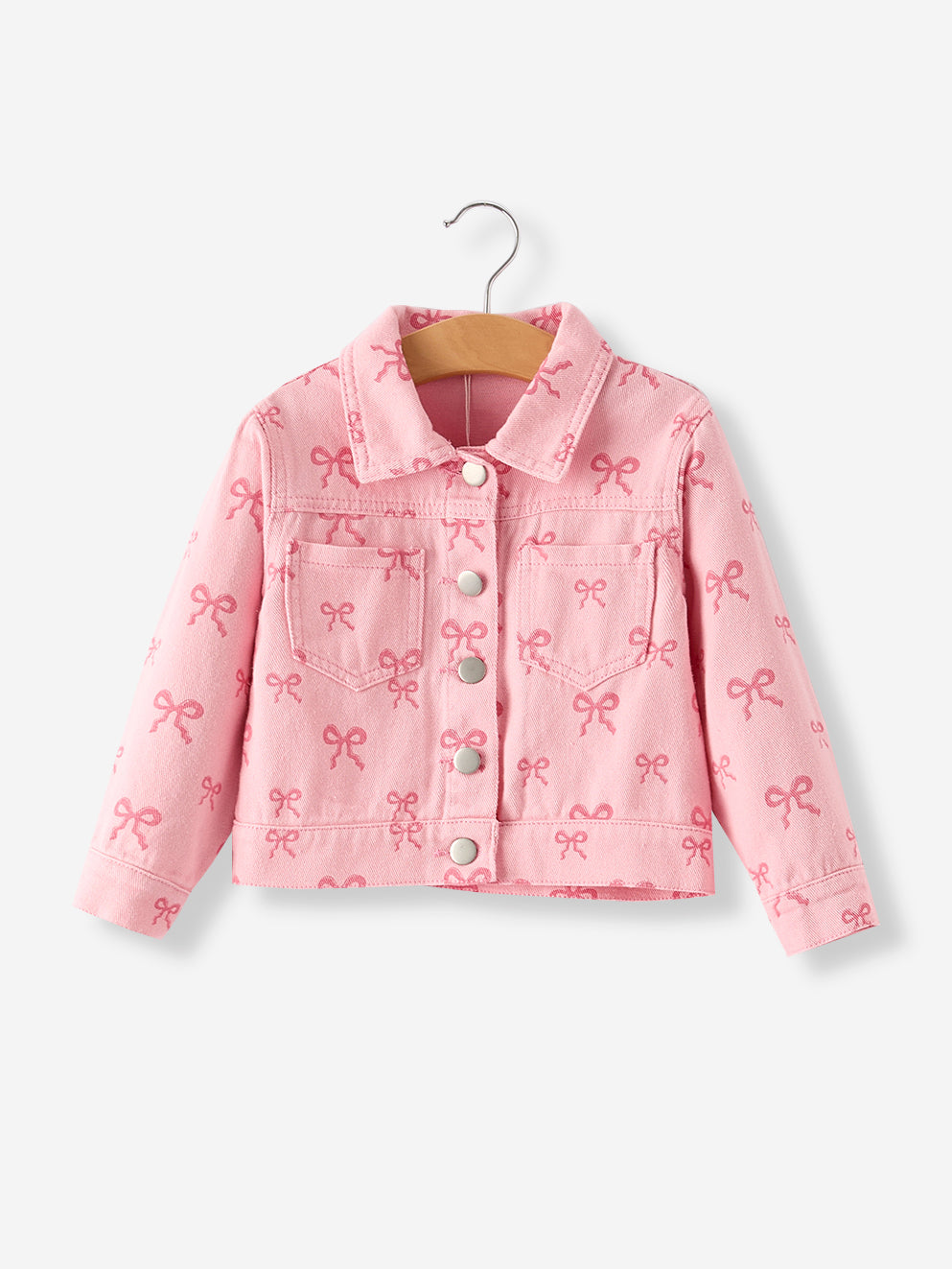 Three Little Tots Pink Fall Girls Butterfly Print Denim Top, supplementary photo