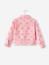 Three Little Tots Pink Fall Girls Butterfly Print Denim Top, another angle