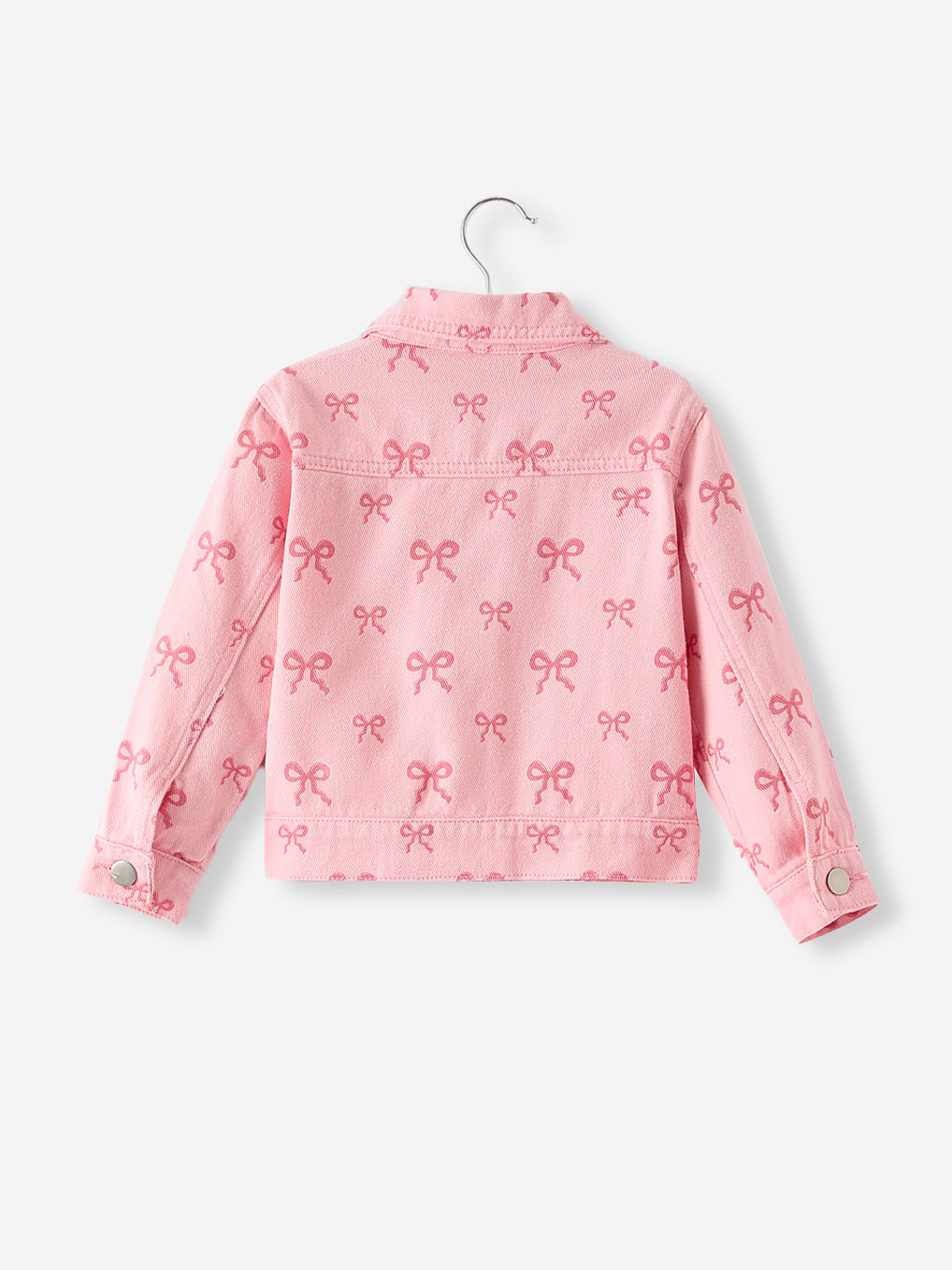 Three Little Tots Pink Fall Girls Butterfly Print Denim Top, another angle
