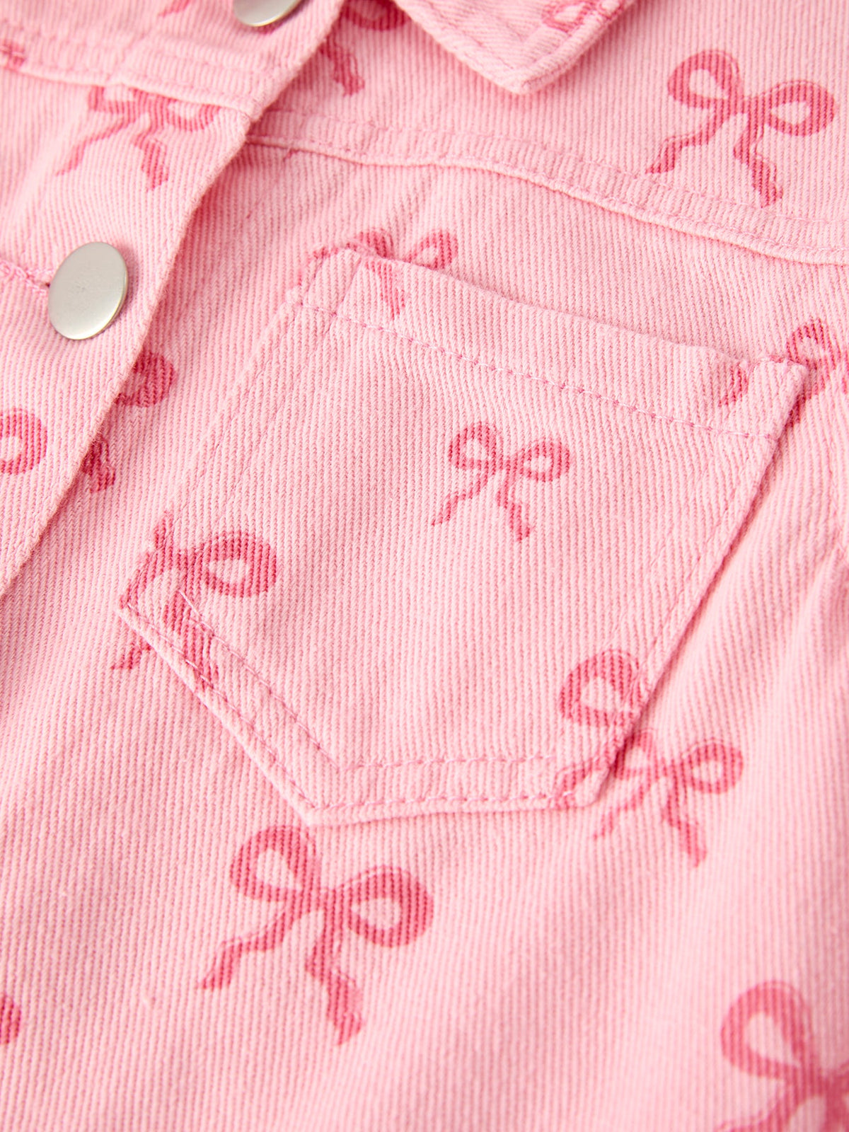 Three Little Tots Pink Fall Girls Butterfly Print Denim Top, second additional photo