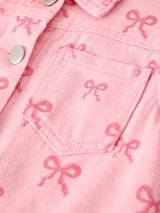 Three Little Tots Pink Fall Girls Butterfly Print Denim Top, second additional photo