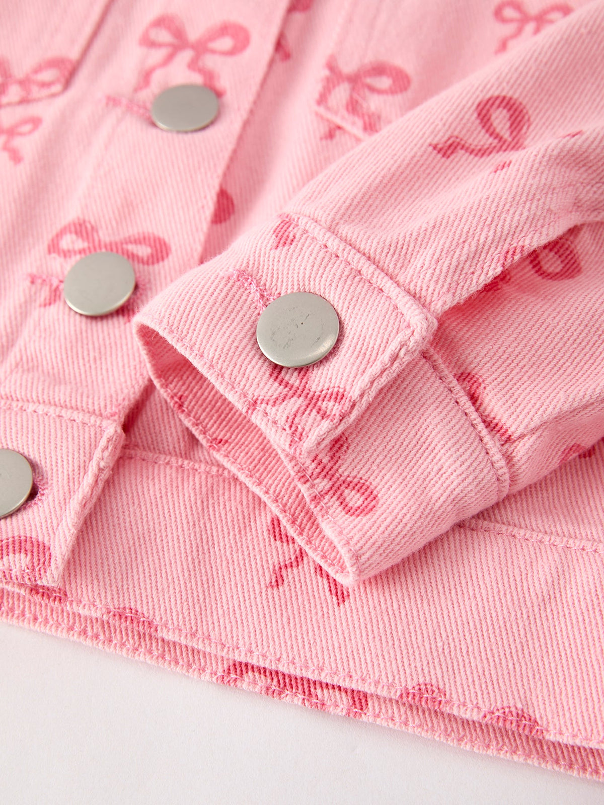 Three Little Tots Pink Fall Girls Butterfly Print Denim Top, third additional photo
