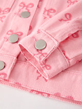 Three Little Tots Pink Fall Girls Butterfly Print Denim Top, third additional photo