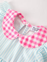 Back To School Girls Striped lapels Bow Dress