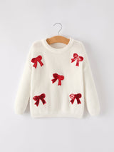 Mommy & Me Winter Girls Bow Sequins Pullover Sweater