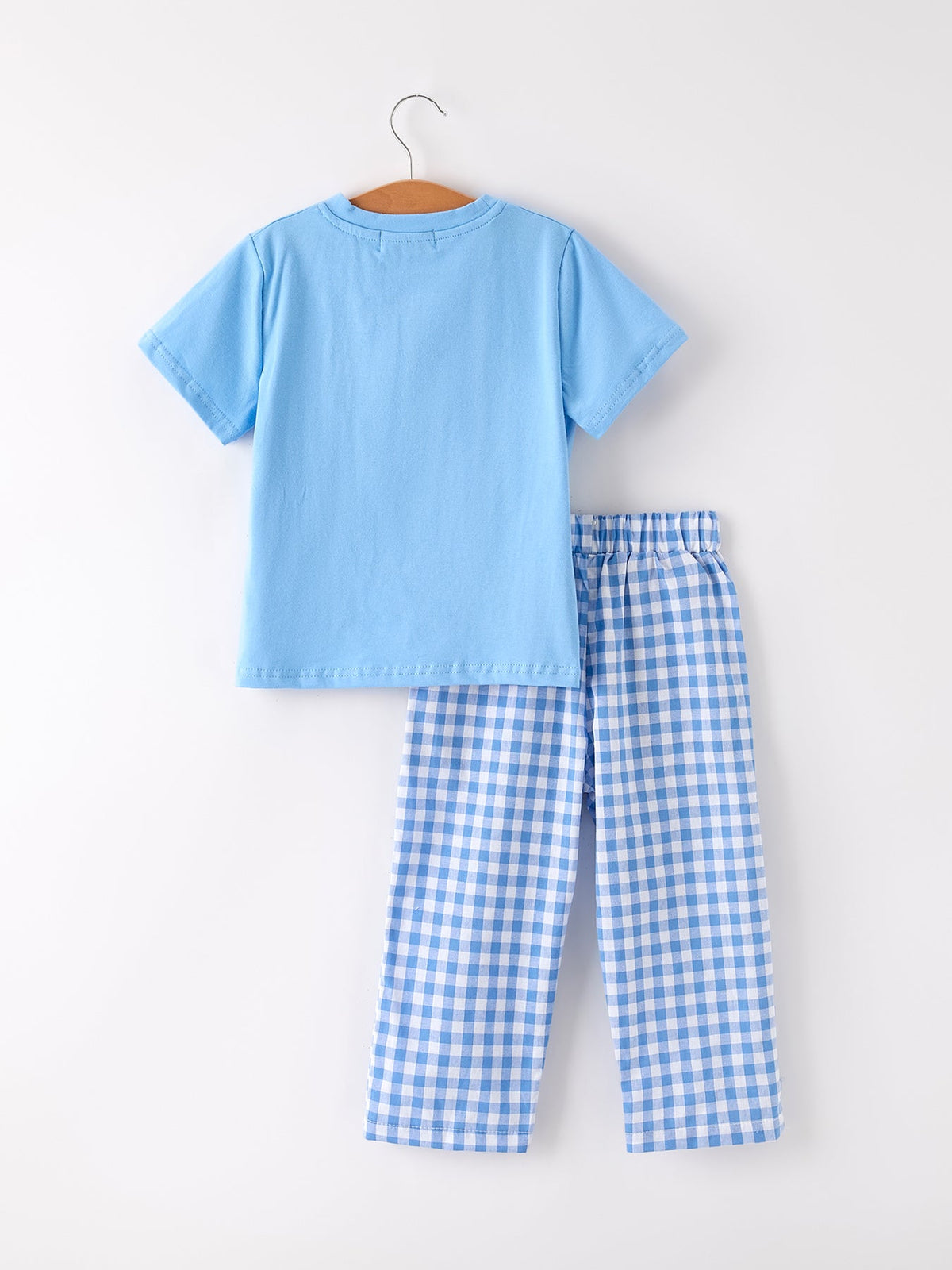 Three Little Tots Fall Thanksgivingand Halloween Blue Pumpkin Smock Embroidery Baby Boy'Set, another angle